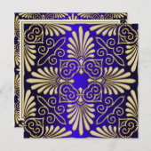 Gold & Blue Art Deco Deko Damask Brautparty Einladung (Vorne/Hinten)