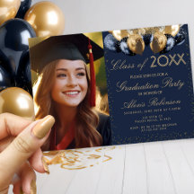 Gold blue balloons collage graduation party photo