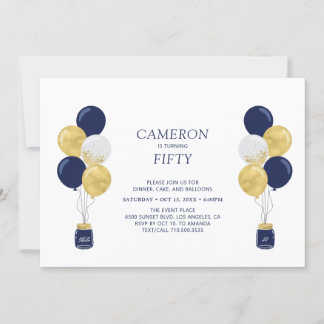 Gold & Blue Balloons Moderne Geburtstagsparty für  Einladung