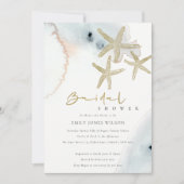 GOLD BLUE BEACHY STARFISH BRAUTPARTY EINLADEN DANKESKARTE (Vorderseite)