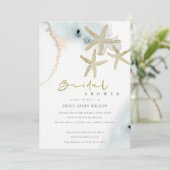 GOLD BLUE BEACHY STARFISH BRAUTPARTY EINLADEN DANKESKARTE (Stehend Vorderseite)