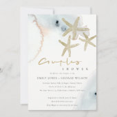 GOLD BLUE BEACHY STARFISH COUPLES SHOWITE DANKESKARTE (Vorderseite)