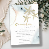 GOLD BLUE BEACHY STARFISH COUPLES SHOWITE DANKESKARTE