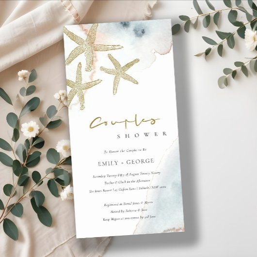 GOLD BLUE BEACHY STARFISH COUPLES SHOWITE DANKESKARTE