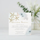 GOLD BLUE BEACHY STARFISH COUPLES SHOWITE DANKESKARTE (Stehend Vorderseite)