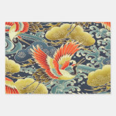 Gold Blue Bird Japanischer Kimono Blumendekoupage Geschenkpapier Set (Vorderseite 3)