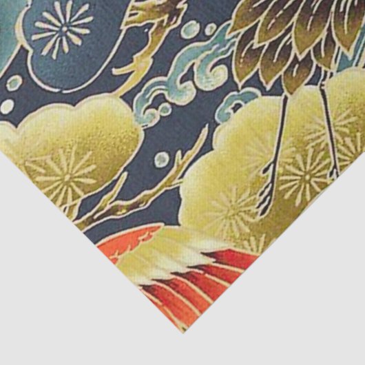 Gold Blue Bird Japanischer Kimono Blumendekoupage Seidenpapier (Detail)