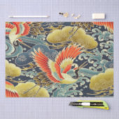 Gold Blue Bird Japanischer Kimono Blumendekoupage Seidenpapier (Handwerk)