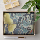 Gold Blue Bird Japanischer Kimono Blumendekoupage Seidenpapier (Geschenk)