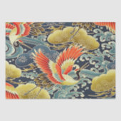 Gold Blue Bird Japanischer Kimono Blumendekoupage Seidenpapier (Vorderseite)