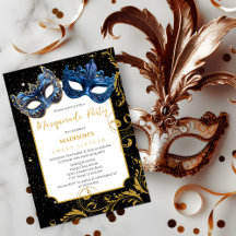 Gold Blue Birthday Masquerade Party