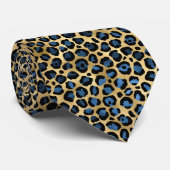 GOLD BLUE BLACK LEOPARD MENS KRAWATTE (Gerollt)