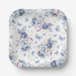 Gold & Blue Butterfys Boy Baby Shower Pappteller