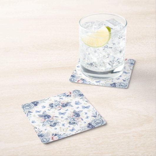 Gold & Blue Butterfys Boy Baby Shower Rechteckiger Pappuntersetzer (Vor Ort)