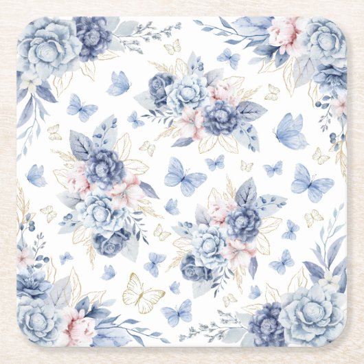 Gold & Blue Butterfys Boy Baby Shower Rechteckiger Pappuntersetzer (Vorderseite)