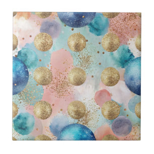 Gold & Blue Circle Muster mit Glitzer Akzenten Fliese