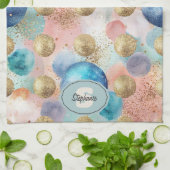 Gold & Blue Circle Muster mit Glitzer Akzenten Geschirrtuch (Gefaltet)