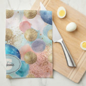 Gold & Blue Circle Muster mit Glitzer Akzenten Geschirrtuch (Viertel Falte)