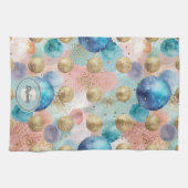 Gold & Blue Circle Muster mit Glitzer Akzenten Geschirrtuch (Horizontal)