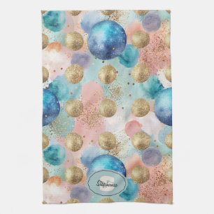 Gold & Blue Circle Muster mit Glitzer Akzenten Geschirrtuch