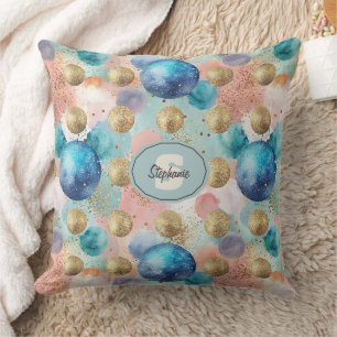 Gold & Blue Circle Muster mit Glitzer Akzenten Kissen