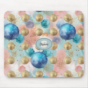 Gold & Blue Circle Muster mit Glitzer Akzenten Mousepad