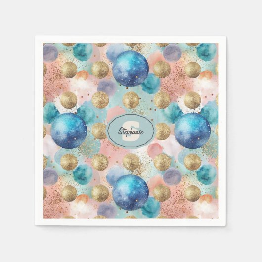 Gold & Blue Circle Muster mit Glitzer Akzenten Serviette (Vorderseite)