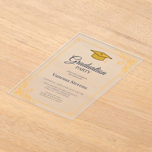 Gold Blue Classic Graduation Cap Party Acryleinladungen (Ablage )