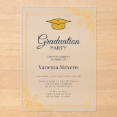 Gold Blue Classic Graduation Cap Party Acryleinladungen (Vorderseite)