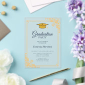 Gold Blue Classic Graduation Cap Party Acryleinladungen (In Situ (Hochzeit))
