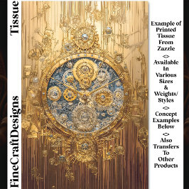 Gold Blue Clock, Gears Screens Cogs DG8 Decoupage Seidenpapier