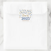 Gold Blue Confetti Abschluss 2025 Quadratischer Aufkleber (Tasche)