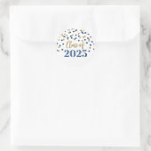 Gold Blue Confetti Abschluss 2025 Runder Aufkleber (Tasche)