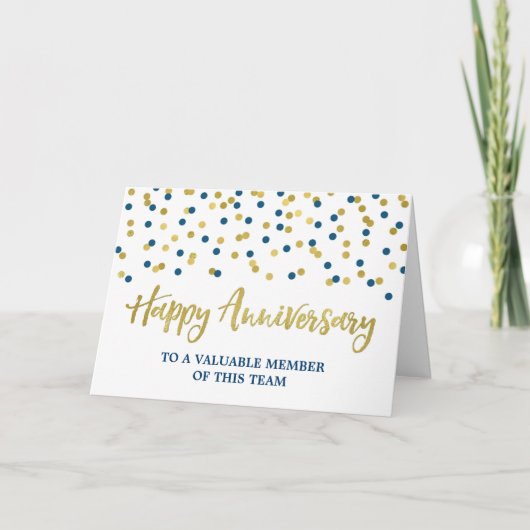 Gold Blue Confetti Anniversary Card Karte (Vorderseite)