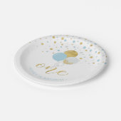 Gold & Blue Confetti Balloons 1. Geburtstag Party Pappteller (Schrägansicht)