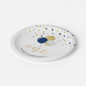 Gold & Blue Confetti Balloons 1. Geburtstag Party Pappteller (Schrägansicht)