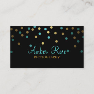 Gold & Blue Confetti Business Card Visitenkarte