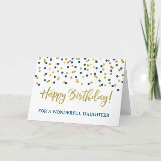 Gold Blue Confetti Daughter Birthday Card Karte (Vorderseite)