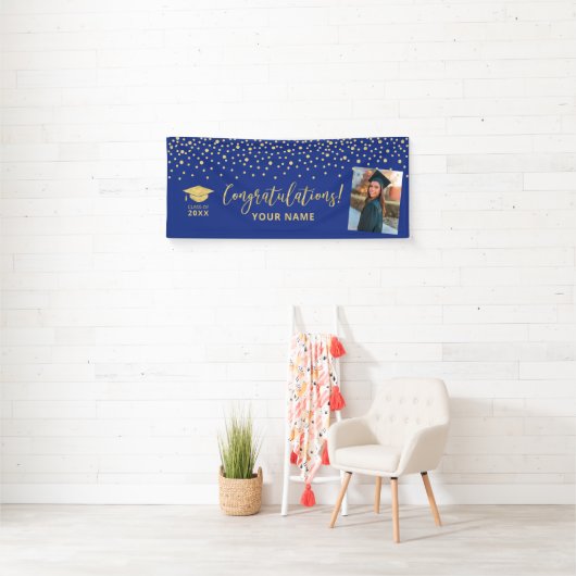 Gold & Blue Confetti Gratulation Abschluss Banner (Insitu)