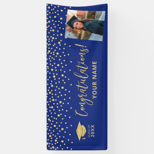 Gold & Blue Confetti Gratulation Abschluss Banner (Vertikal)