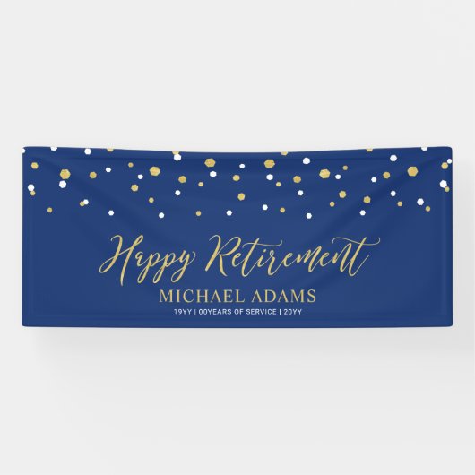 Gold & Blue Confetti | Happy Retirement Party Bann Banner (Horizontal)