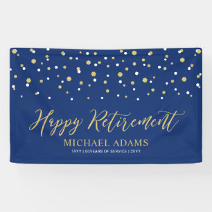 Gold & Blue Confetti   Happy Retirement Party Bann Banner