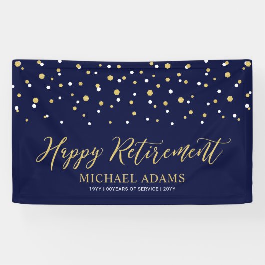 Gold & Blue Confetti | Happy Retirement Party Banner (Horizontal)