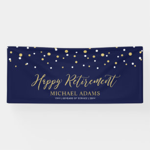 Gold & Blue Confetti Happy Retirement Party Banner