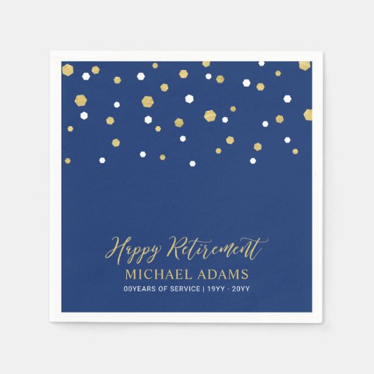 Gold & Blue Confetti Happy Retirement Party Serviette (Vorderseite)