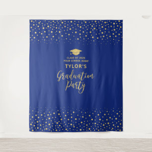 Gold & Blue Confetti   Hintergrund der Graduierung Wandteppich