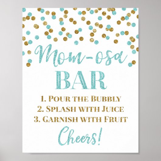 Gold Blue Confetti Mama-osa Bar Sign Baby Dusche Poster (Vorne)