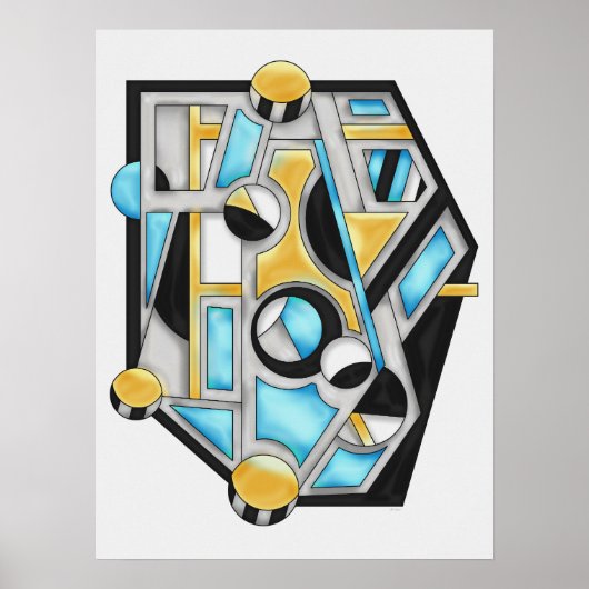 Gold & Blue Contemporary Geometric Abstraction Poster (Vorne)