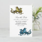 Gold Blue Dragon Save the Date einladen (Stehend Vorderseite)