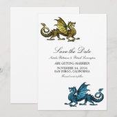 Gold Blue Dragon Save the Date einladen (Vorne/Hinten)